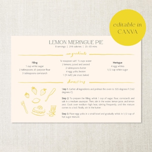 Plantilla de tarjeta de receta de postres Tarjeta de receta simple Tarjeta de receta CANVA Tarjeta de receta moderna editable Tarjeta de receta imprimible Receta personalizada 4x6 5x7 A6