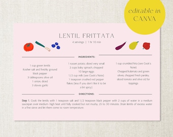 Modern Recipe Card Template: Fruit & Veggies Design (Canva, 4x6 5x7 A6 Digital Download)