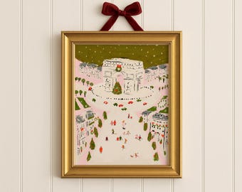 Whimsical Paris Christmas Giclée Print — Arc du Triomphe Winter Scene with Little Animals