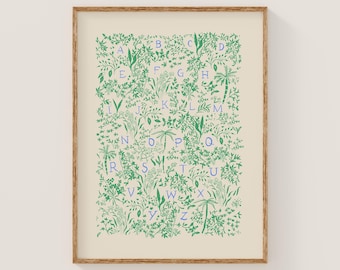 ABC Botanical Nursery Poster Print – Greenery Alphabet Wall Art | Museum Quality | Multiple Sizes