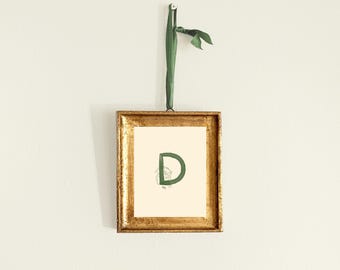 Woodland Initial Print: Green Vintage Monogram Nursery Art (Digital Print)