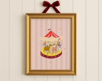 Carousel Nursery Art: Bemelman Inspired Whimsical Decor (Digital Art)