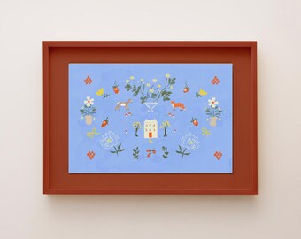 Deer and Fox Folk Art Print – Giclée Wall Art