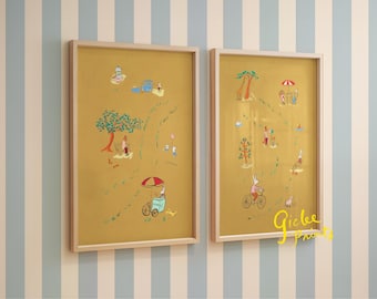 Bemelman Inspired Parks Yellow Giclee Print Bundle |  Museum Quality Wall Art
