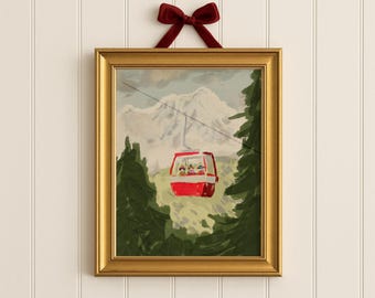 Whimsical Ski Giclée Print — Tiny Critters and Mountains in Multiple Sizes
