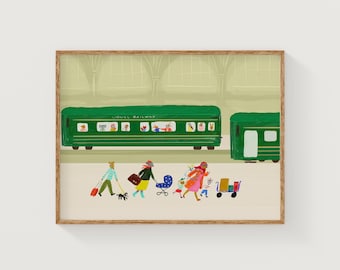 Vintage Train Giclée Print | Storybook Slow Travel Art