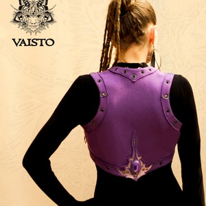 Festival short vest, Organic eco cotton shrug, Purple cosplay bolero, Tribal hippie boho gilet, Burning man bodywarmer, Leather art psywear