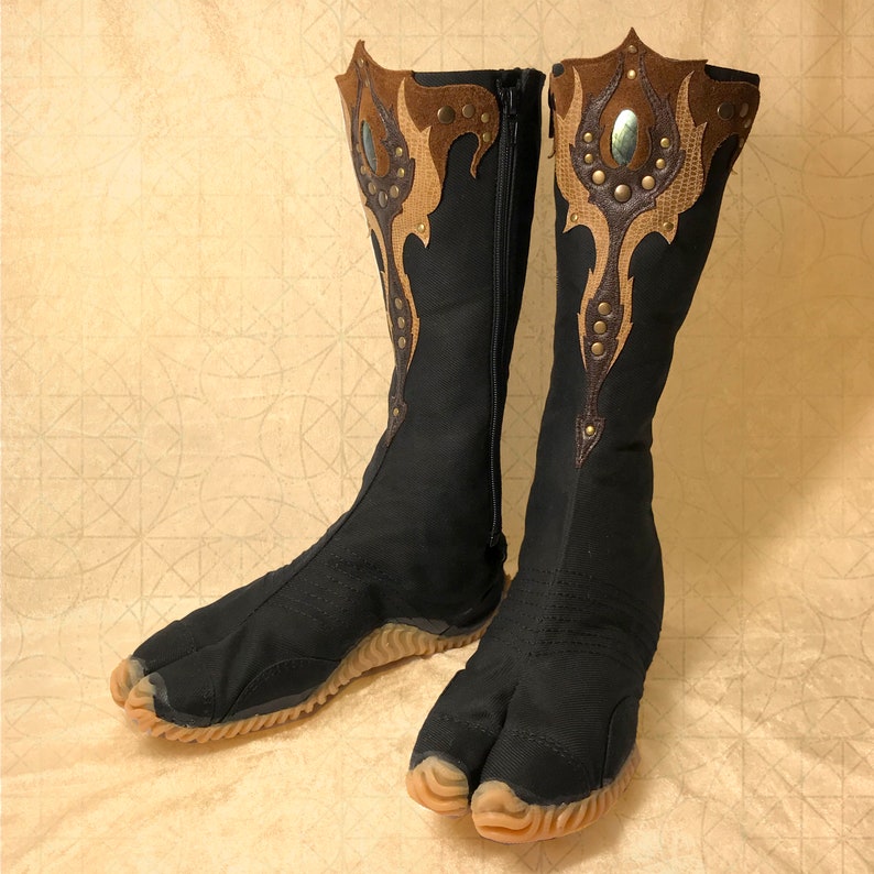 Ninja tabi shoes summer cotton fabric boots with leather