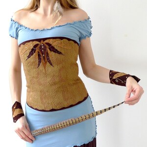 Corset with leather art applique, light brown faux fur - One of a kind - Native
