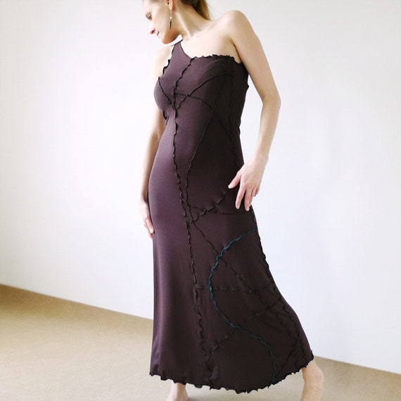 Infinity multi way Convertible long one shoulder viscose jersey dress / skirt with freehand contrast serging, pick your color - Wilma
