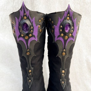 Ninja tabi shoes, summer cotton fabric boots, with leather art applique, gemstone, black or white color. image 3