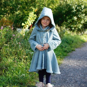 Winter coat, Fairy warm jacket, with Pixie hood made from vegan suede leather fur in blue color FURYTALE COAT image 6