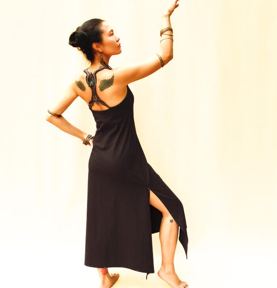 Bohemian Long Summer Brown Tank Maxi Dress, Organic Cotton, Side Slit Festival Outfit, Open Back, Wearable Leather Art, Burning Man Clothing - Etsy Bohemian Long Summer Brown Tank Maxi Dress, Organic Cotton, Side Slit Festival Outfit, Open Back, Wearable Leather Art, Burning Man Clothing - Etsy