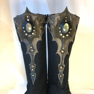 Ninja tabi shoes, summer cotton fabric boots, with leather art applique, gemstone, black or white color. image 2