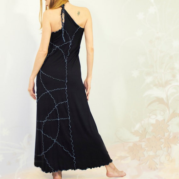 Infinity multi way Convertible long asymmetrical viscose jersey dress / skirt with freehand contrast serging, pick your color - Wilma Infinity multi way Convertible long asymmetrical viscose jersey dress / skirt with freehand contrast serging, pick your color - Wilma