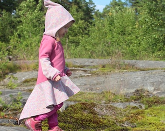 Fairy cotton toddler jacket hoodie with pixie hood in pink color - Iriden