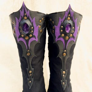 Ninja tabi shoes, black summer cotton fabric boots, leather, vegan split toe, unique, custom, Japanese barefoot, flat sole socks, gemstone image 8