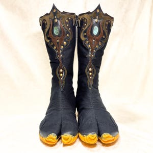 Ninja tabi shoes, black summer cotton fabric boots, leather, vegan split toe, unique, custom, Japanese barefoot, flat sole socks, gemstone