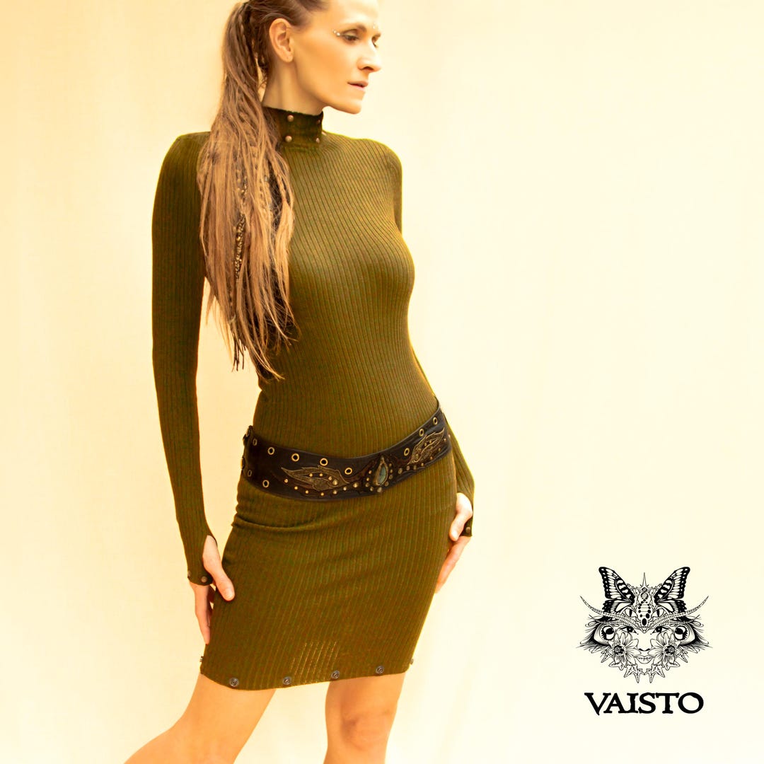 Elegant sweater olive green dress, Bodycon midi slim fitting, tight form, High turtle neck, Warm long sleeve knitted winter cosy, cocktail Elegant sweater olive green dress, Bodycon midi slim fitting, tight form, High turtle neck, Warm long sleeve knitted winter cosy, cocktail
