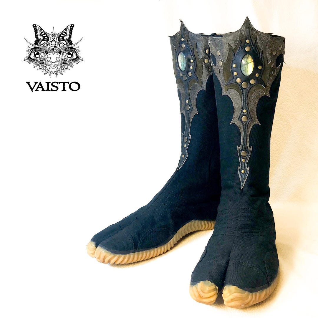 Ninja Tabi Shoes, Black Summer Cotton Fabric Boots, Leather, Vegan