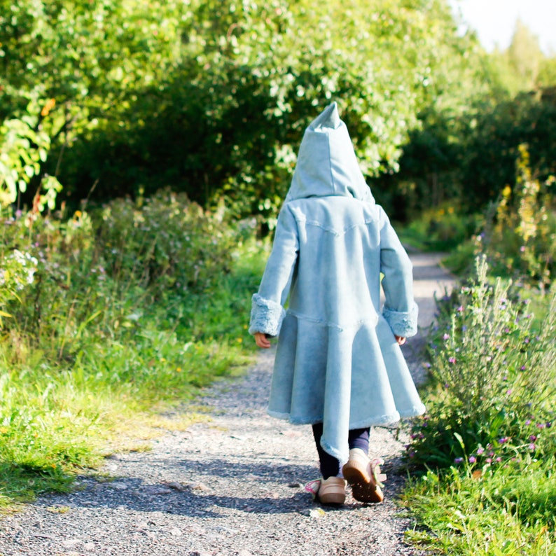 Winter coat, Fairy warm jacket, with Pixie hood made from vegan suede leather fur in blue color FURYTALE COAT image 2