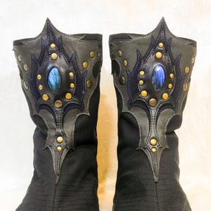 Ninja tabi shoes, black summer cotton fabric boots, leather, vegan split toe, unique, custom, Japanese barefoot, flat sole socks, gemstone image 9