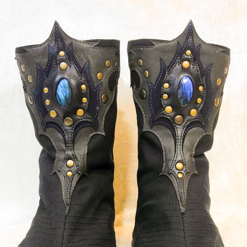 Ninja tabi shoes, black summer cotton fabric boots, leather, vegan split toe, unique, custom, Japanese barefoot, flat sole socks, gemstone image 9