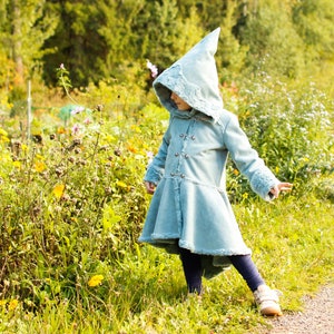 Winter coat, Fairy warm jacket, with Pixie hood made from vegan suede leather fur in blue color FURYTALE COAT Blue