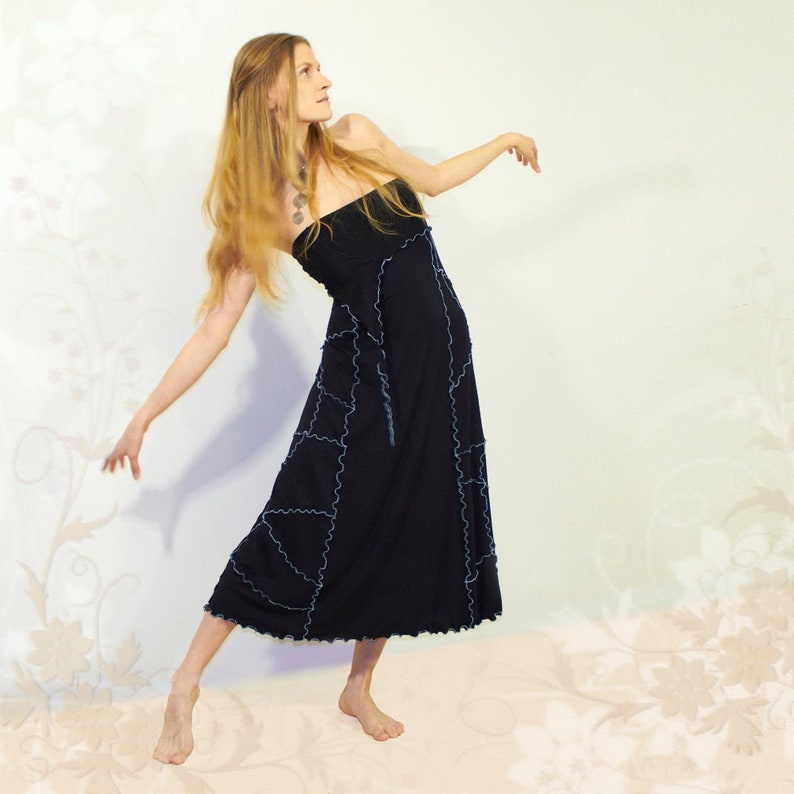 Boho long maxi skirt multiway one shoulder jersey dress with image 4