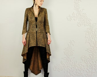 Steampunk High low jacket, Hi lo coat, Fishtail suit, Long back light blazer, Elegant and Unique in brown wool mix fabric - Alluriqueen