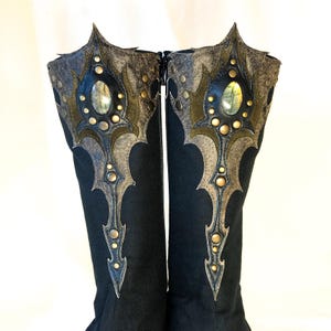 Ninja tabi shoes, black summer cotton fabric boots, leather, vegan split toe, unique, custom, Japanese barefoot, flat sole socks, gemstone image 2
