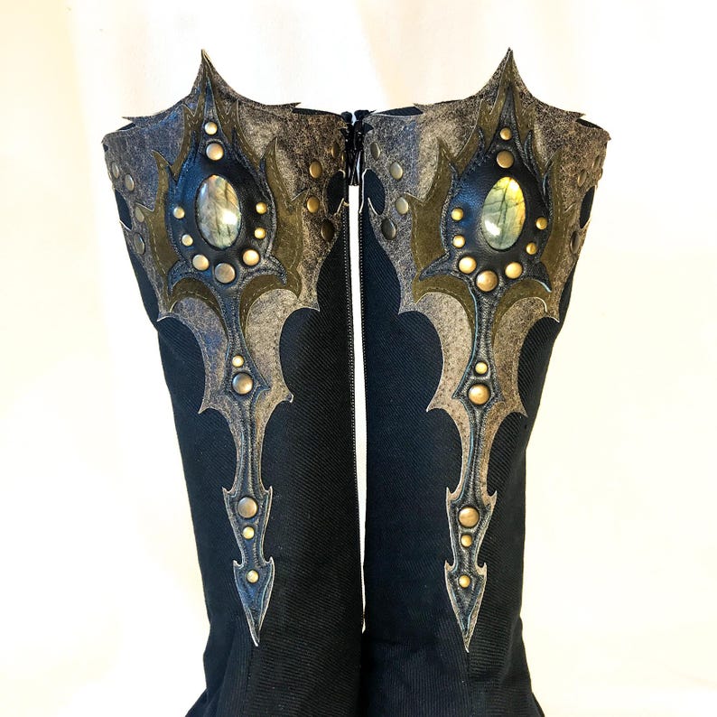 Ninja tabi shoes, black summer cotton fabric boots, leather, vegan split toe, unique, custom, Japanese barefoot, flat sole socks, gemstone image 2