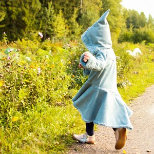 Winter coat, Fairy warm jacket, with Pixie hood made from vegan suede leather fur in blue color FURYTALE COAT image 5