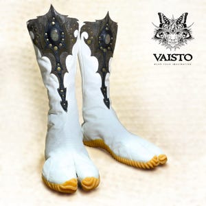 Ninja tabi shoes, black summer cotton fabric boots, leather, vegan split toe, unique, custom, Japanese barefoot, flat sole socks, gemstone image 6