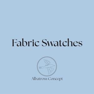 May include: A pale blue background with the words "Fabric Swatches" in a stylish font. A circular emblem with a bird in flight is displayed, with the text "Albatross Concept" underneath.