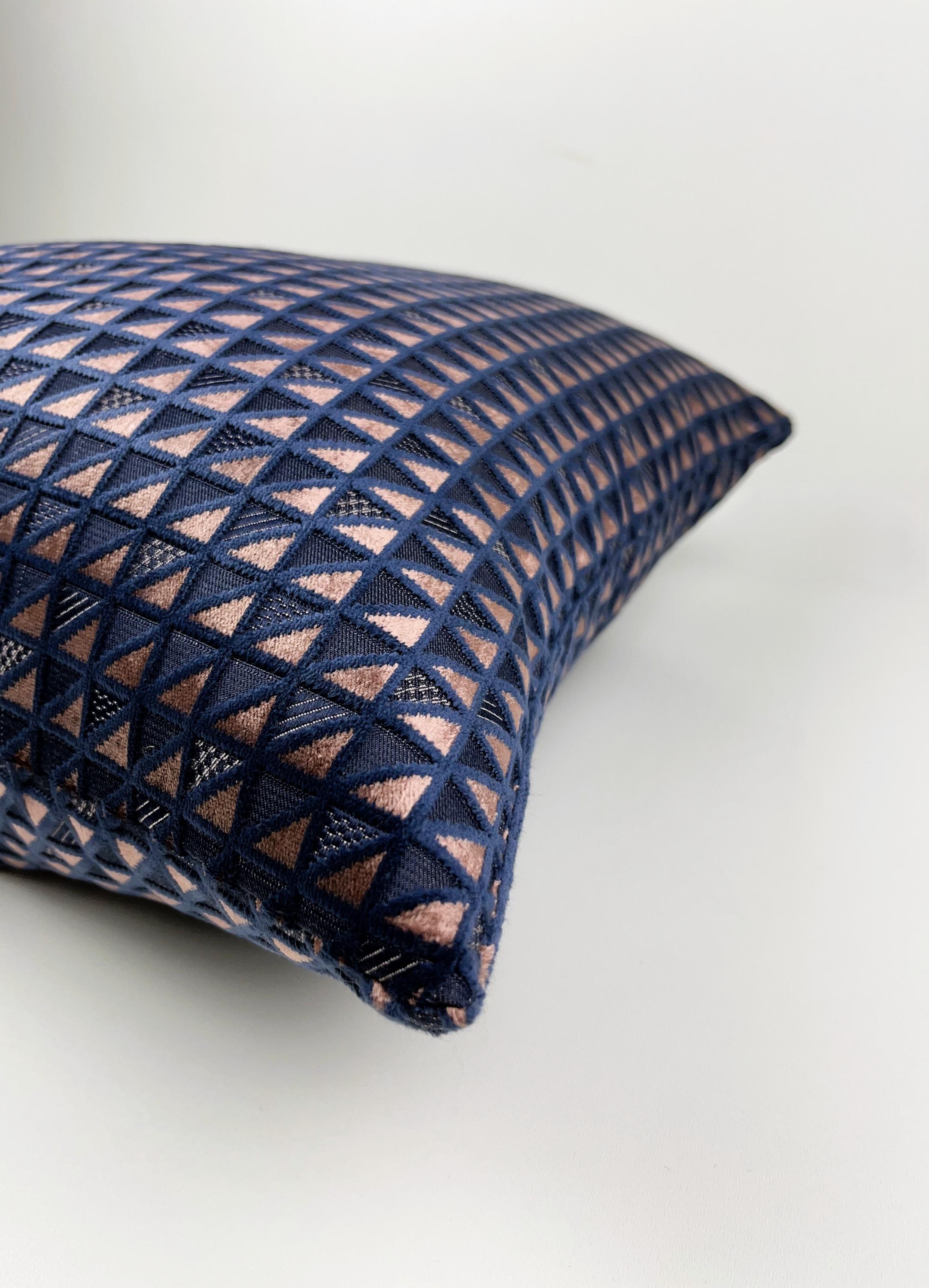 Midnight Prism Navy Pink Woven Pillow Cover, Luxe Geometric Cushion, High-End Designer Accent Pillow, Premium Velvet Decorative Cover