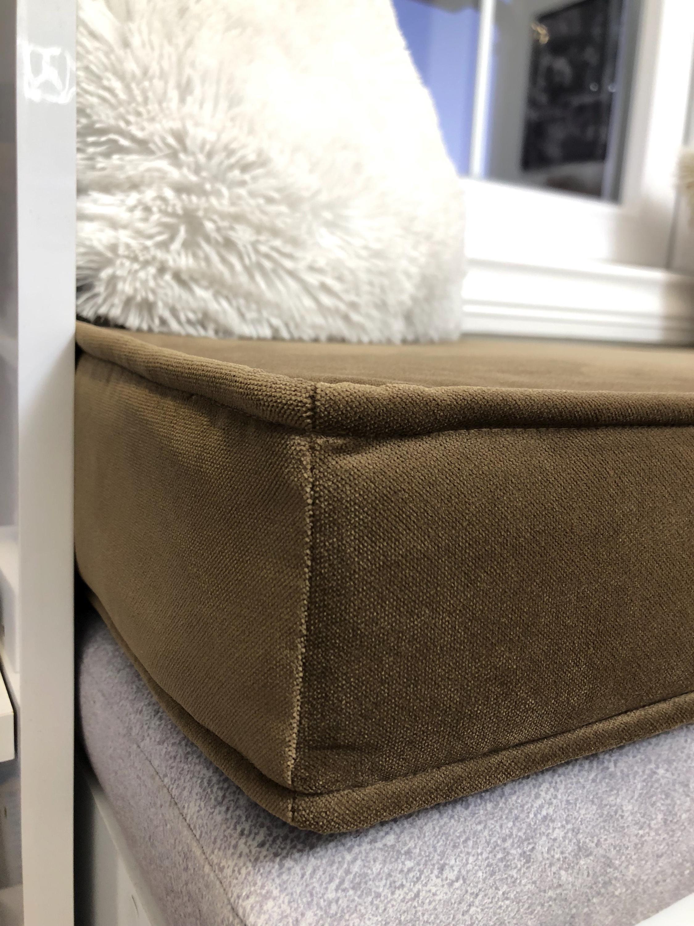 Custom Bench Cushion: Washable Velvet Window Seat Cushion with Piping