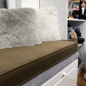 Custom Bench Cushion: Washable Velvet Window Seat Cushion with Piping