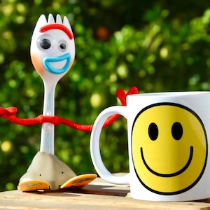 Forky “What Now?” Mug | Funny Pixar Inspired Coffee Cup | Smiley Face Mug Back Design | Toy Story Gift | Cute & Funny Mug | 11oz 15oz
