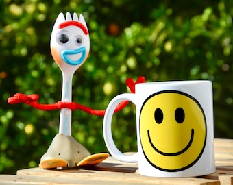 Forky “What Now?” Mug | Funny Pixar Inspired Coffee Cup | Smiley Face Mug Back Design | Toy Story Gift | Cute & Funny Mug | 11oz 15oz
