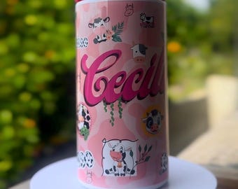 Personalized Cow Kids Tumbler | Cute Farm Animal Water Bottle | Custom Name Straw Cup | Toddler Girl Pink Bottle | Back to School Gift