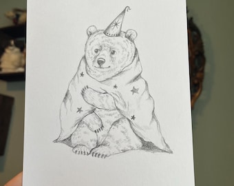 ORIGINAL - graphite whimsy bear study a5