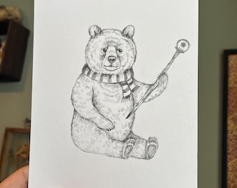 ORIGINEEL - grafiet magische berenstudie a5