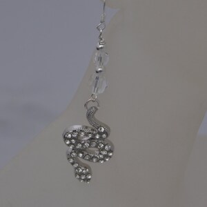 pendientes de serpiente hecha a mano, colgantes rhinestone tachonado serpientes, cables de oreja de plata