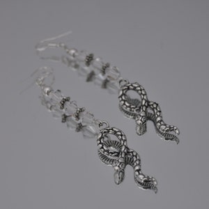 handmade serpent earrings, dangling rope snakes & swarovski crystals, sterling silver ear wires