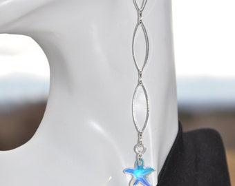 Long & lanky chain and swarovski crystal  starfish earrings