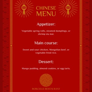 Menu Asiático Chinês Impresso Personalizado Digital - Coleção de Lanternas Chinesas