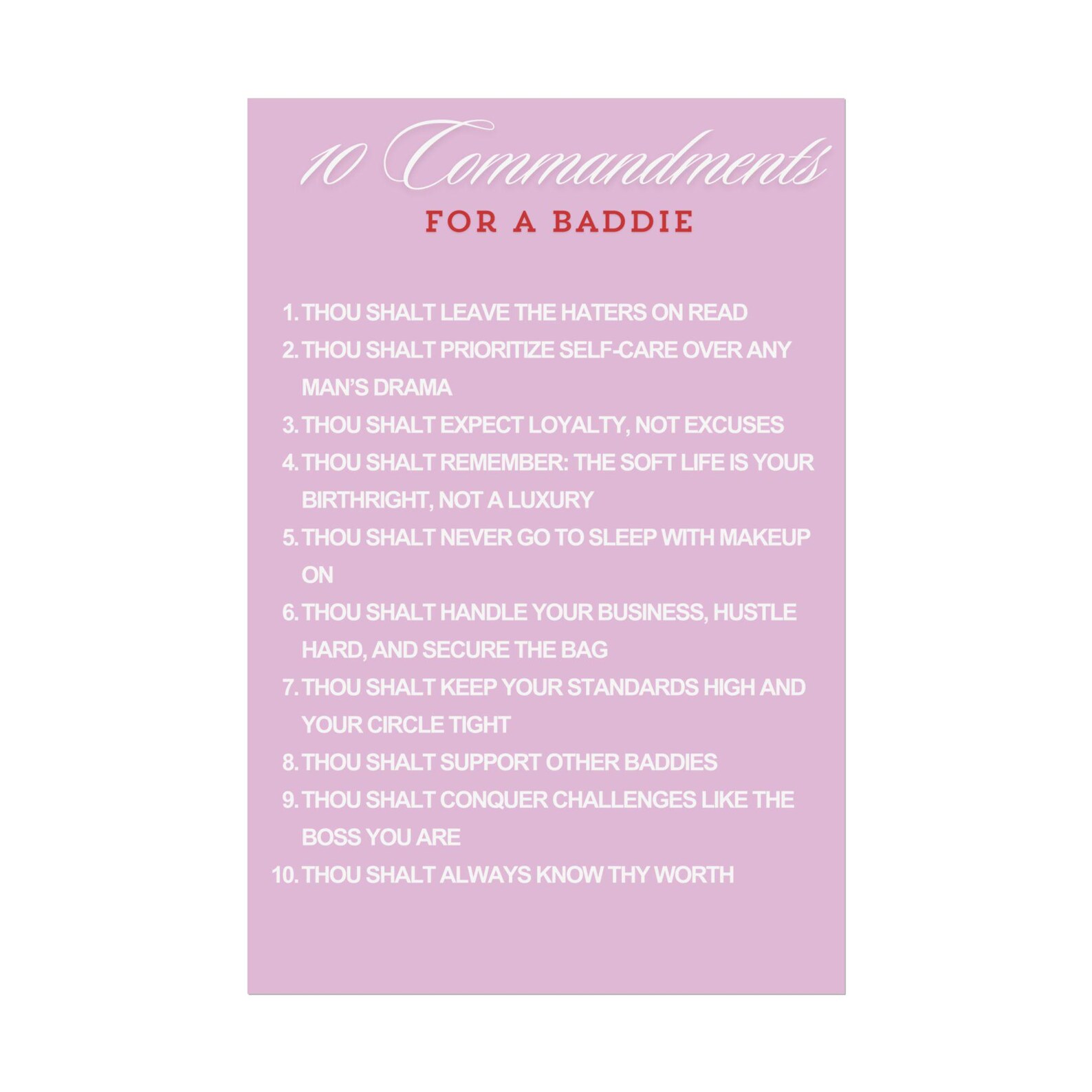 10 Commandments for a Baddie Motivational Wall Art Empowering Feminine