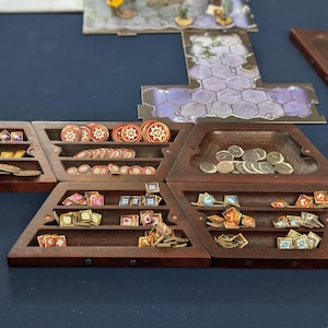 Set of 7 Board Game Organizers | Red Leopard Wood Wooden Magnetic Table Tiles