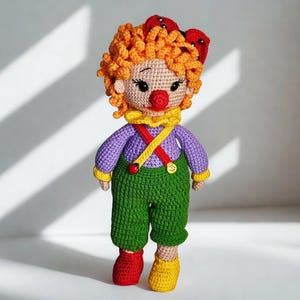 Handmade Crochet Clown Doll, Amigurumi Art Doll, Colorful Interior Decor Toy, Nursery Room Decoration, Handmade Collectible Doll Unique Gift